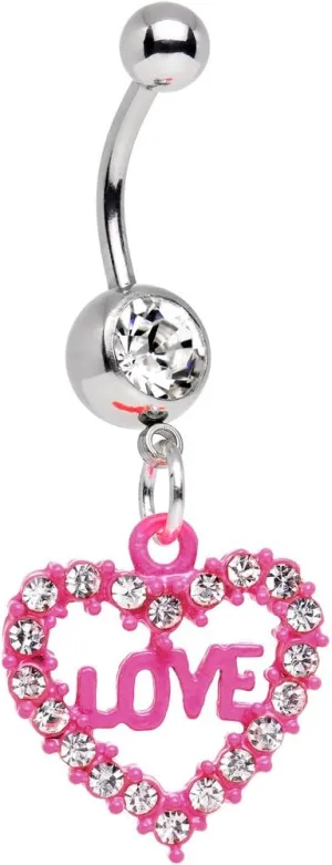 Body Candy Stainless Steel Clear and Pink Heart Full of Love Dangle Belly Ring