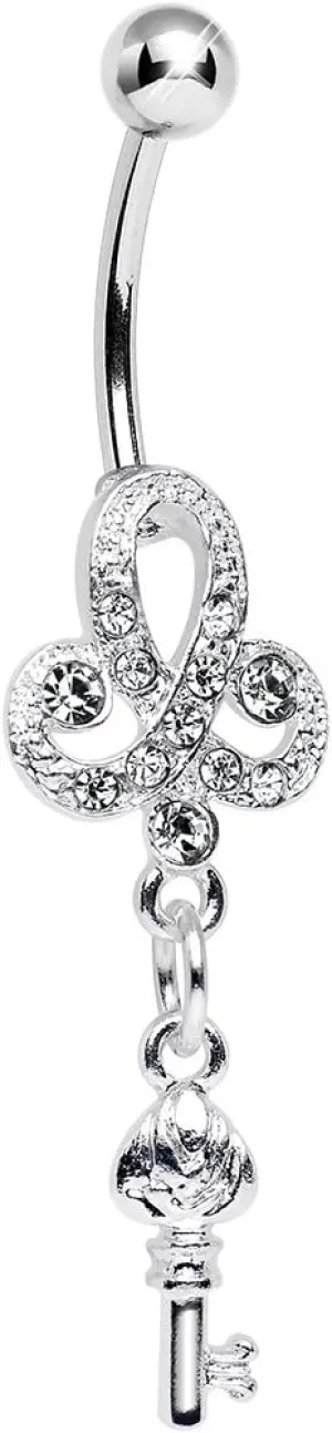 Body Candy Stainless Steel Clear Clover and Key Dangle Belly Ring