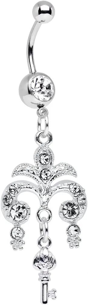 Body Candy Stainless Steel Clear Fountain Key Dangle Belly Ring
