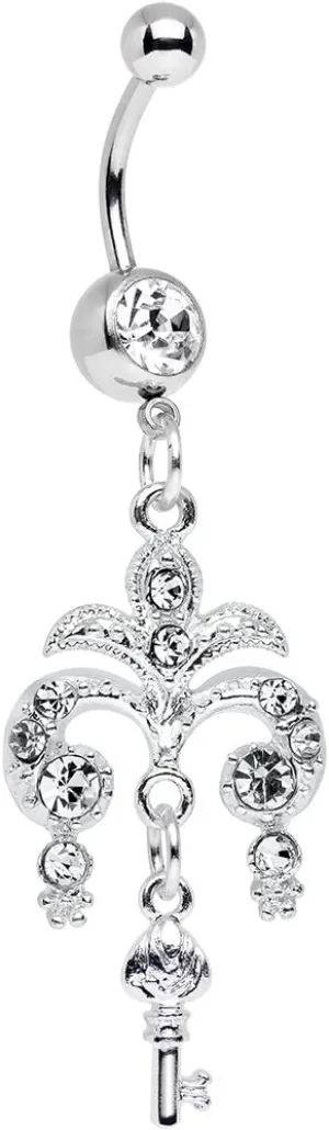 Body Candy Stainless Steel Clear Fountain Key Dangle Belly Ring
