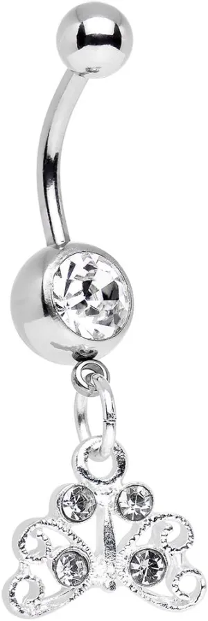Body Candy Stainless Steel Clear Petite Butterfly Dangle Belly Ring