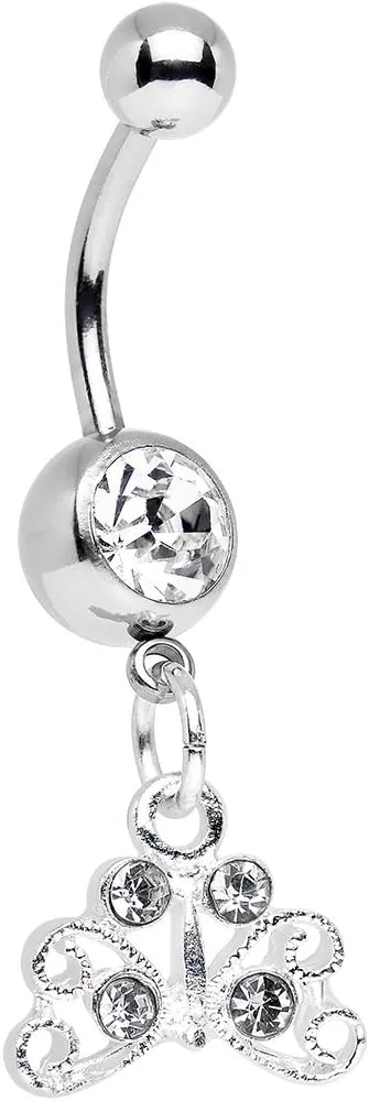 Body Candy Stainless Steel Clear Petite Butterfly Dangle Belly Ring