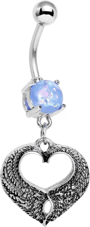 Body Candy Stainless Steel Iridescent Blue Accent Laurel Heart Dangle Belly Ring