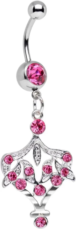 Body Candy Stainless Steel Pink Grecian Vase Dangle Belly Ring