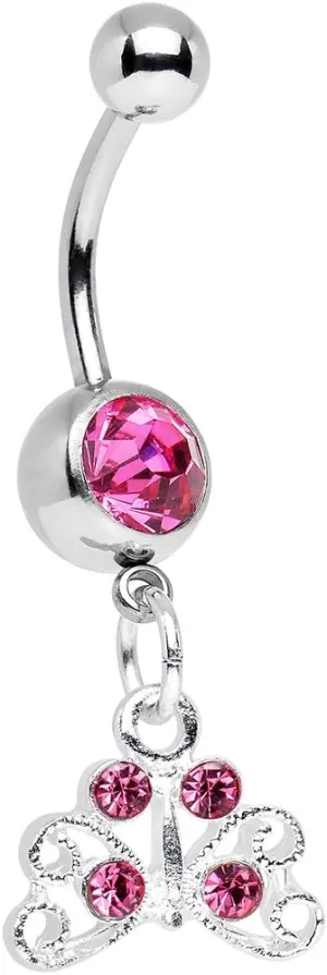 Body Candy Stainless Steel Pink Petite Butterfly Dangle Belly Ring