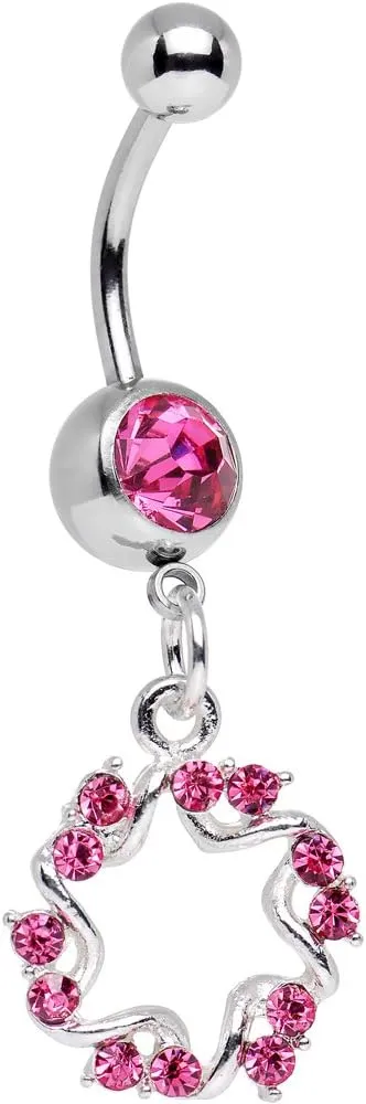 Body Candy Stainless Steel Pink Six Pointed Star Dangle Belly Ring