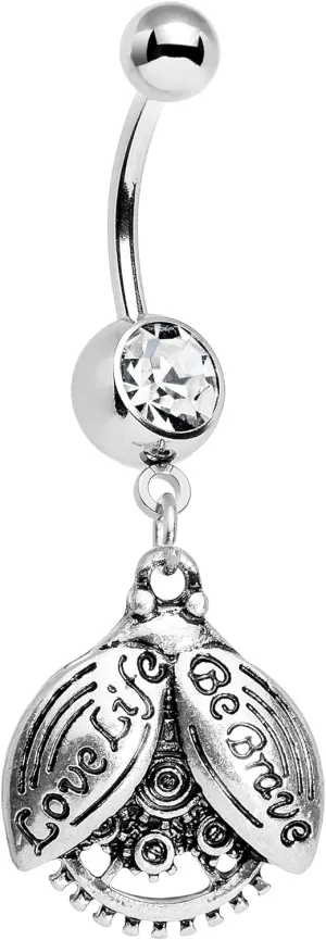 Body Candy Steel Clear Accent Love Life Be Brave Leaf Steampunk Gears Dangle Belly Ring