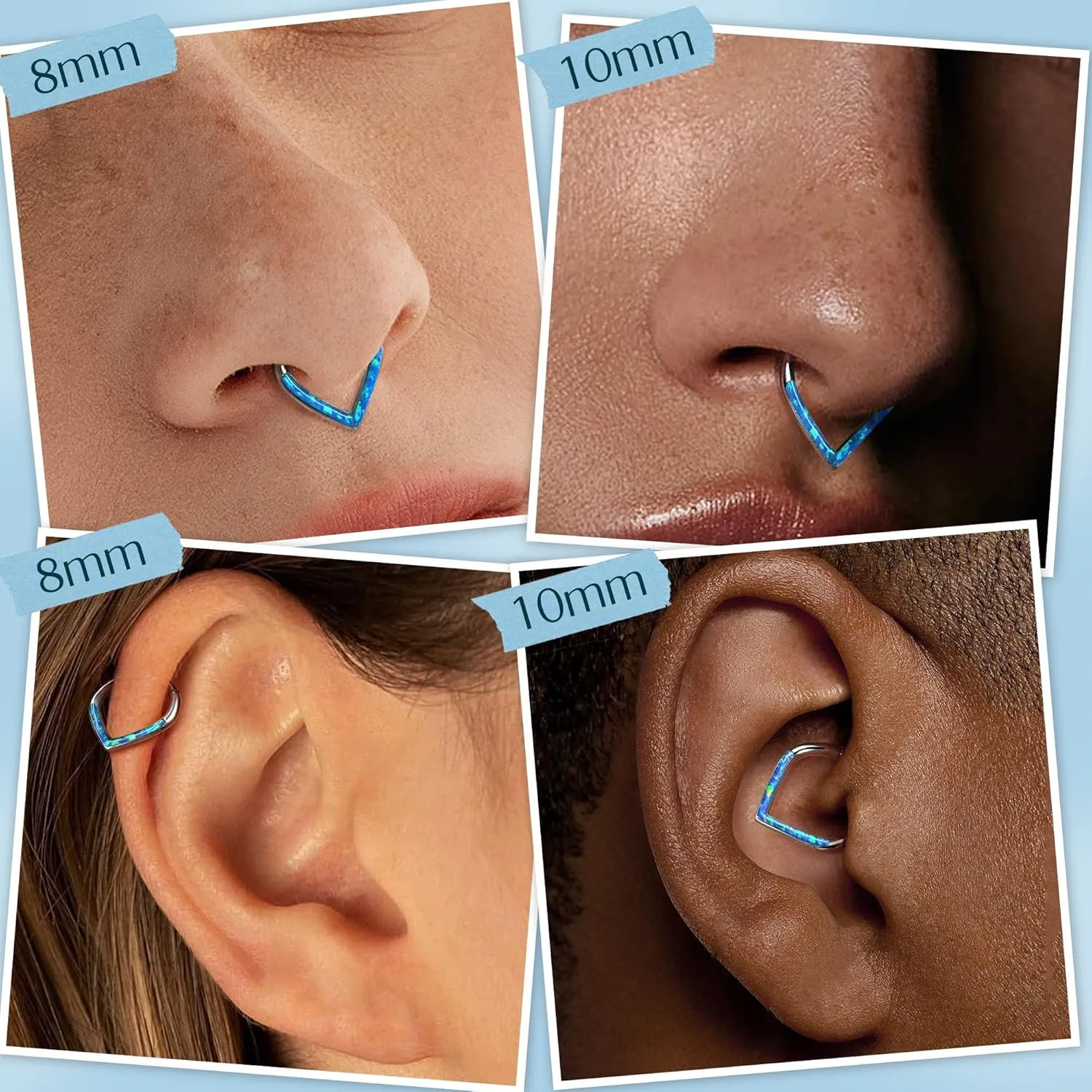 BodyBonita 16G Opal Teardrop Septum Rings - G23 Titanium Hinged Nose Rings Hoops Septum Clicker Jewelry Conch Daith Helix Piercing Cartilage Earring for Women Men Pink/Blue/White Opal 8mm 10mm