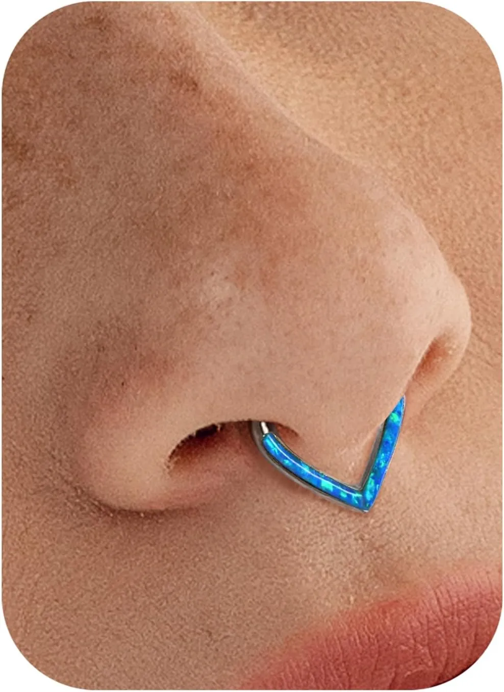 BodyBonita 16G Opal Teardrop Septum Rings - G23 Titanium Hinged Nose Rings Hoops Septum Clicker Jewelry Conch Daith Helix Piercing Cartilage Earring for Women Men Pink/Blue/White Opal 8mm 10mm