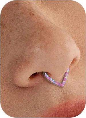 BodyBonita Opal 16G Septum Rings Teardrop - 316L Surgical Steel Hinged Nose Rings Hoops Septum Clicker Conch Helix Piercing Jewelry Daith Earring Pink/Blue/White Opal-10 mm/8 mm Silver/Gold Plated