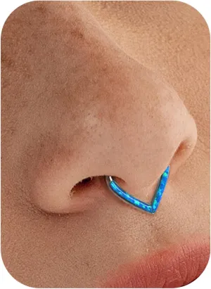BodyBonita Opal 16G Septum Rings Teardrop - 316L Surgical Steel Hinged Nose Rings Hoops Septum Clicker Hypoallergenic Conch Helix Piercing Jewelry Daith Cartilage Earring Blue 10 mm Silver