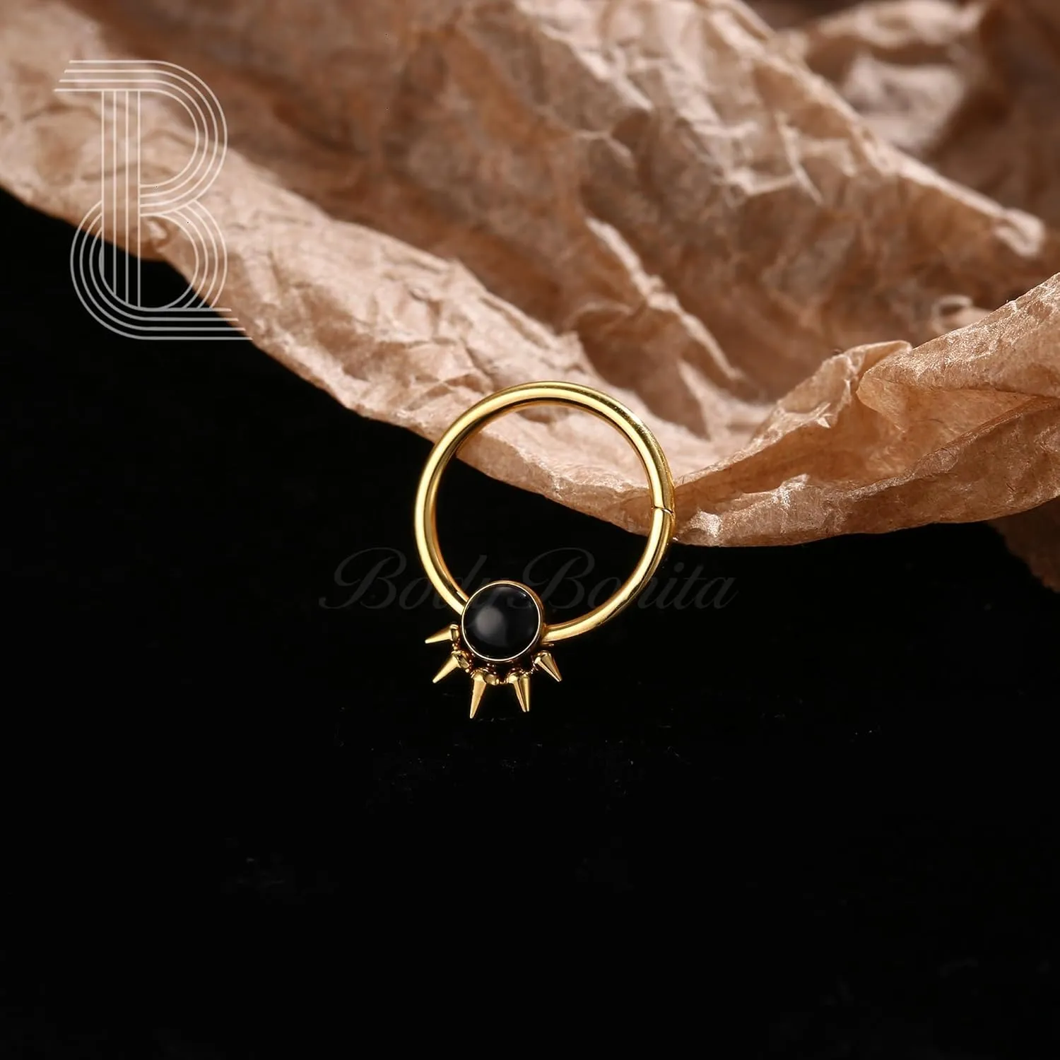 BodyBonita Opal Septum Rings - 16G 316L Surgical Steel Hinged Nose Rings Hoops Septum Jewelry White/Blue/Black Opal Nose Piercings for Women Helix Tragus Rook Daith Piercing Jewelry Gold 8mm 10mm