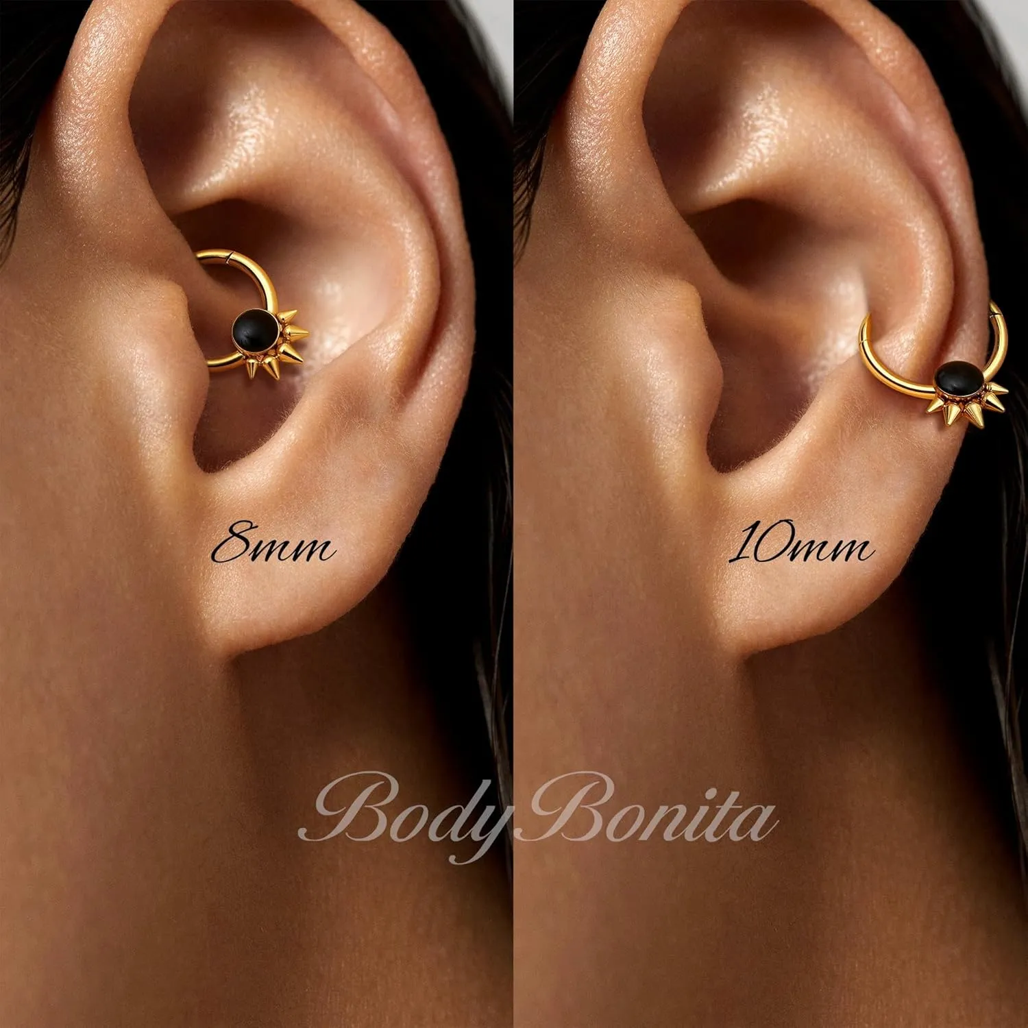 BodyBonita Opal Septum Rings - 16G 316L Surgical Steel Hinged Nose Rings Hoops Septum Jewelry White/Blue/Black Opal Nose Piercings for Women Helix Tragus Rook Daith Piercing Jewelry Gold 8mm 10mm