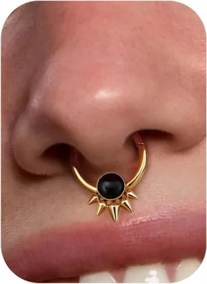 BodyBonita Opal Septum Rings - 16G 316L Surgical Steel Hinged Nose Rings Hoops Septum Jewelry White/Blue/Black Opal Nose Piercings for Women Helix Tragus Rook Daith Piercing Jewelry Gold 8mm 10mm