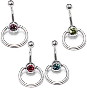 BodyJewelryOnline Package of 4 Surgical Steel 14G Belly Button Rings for Navel Rings with CZ Stones