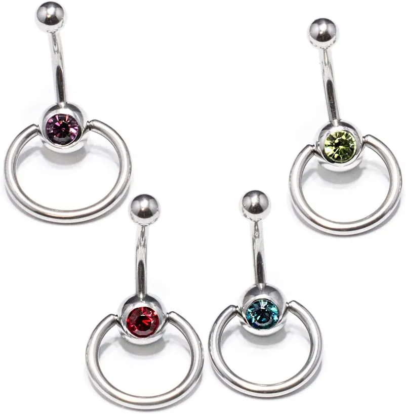 BodyJewelryOnline Package of 4 Surgical Steel 14G Belly Button Rings for Navel Rings with CZ Stones