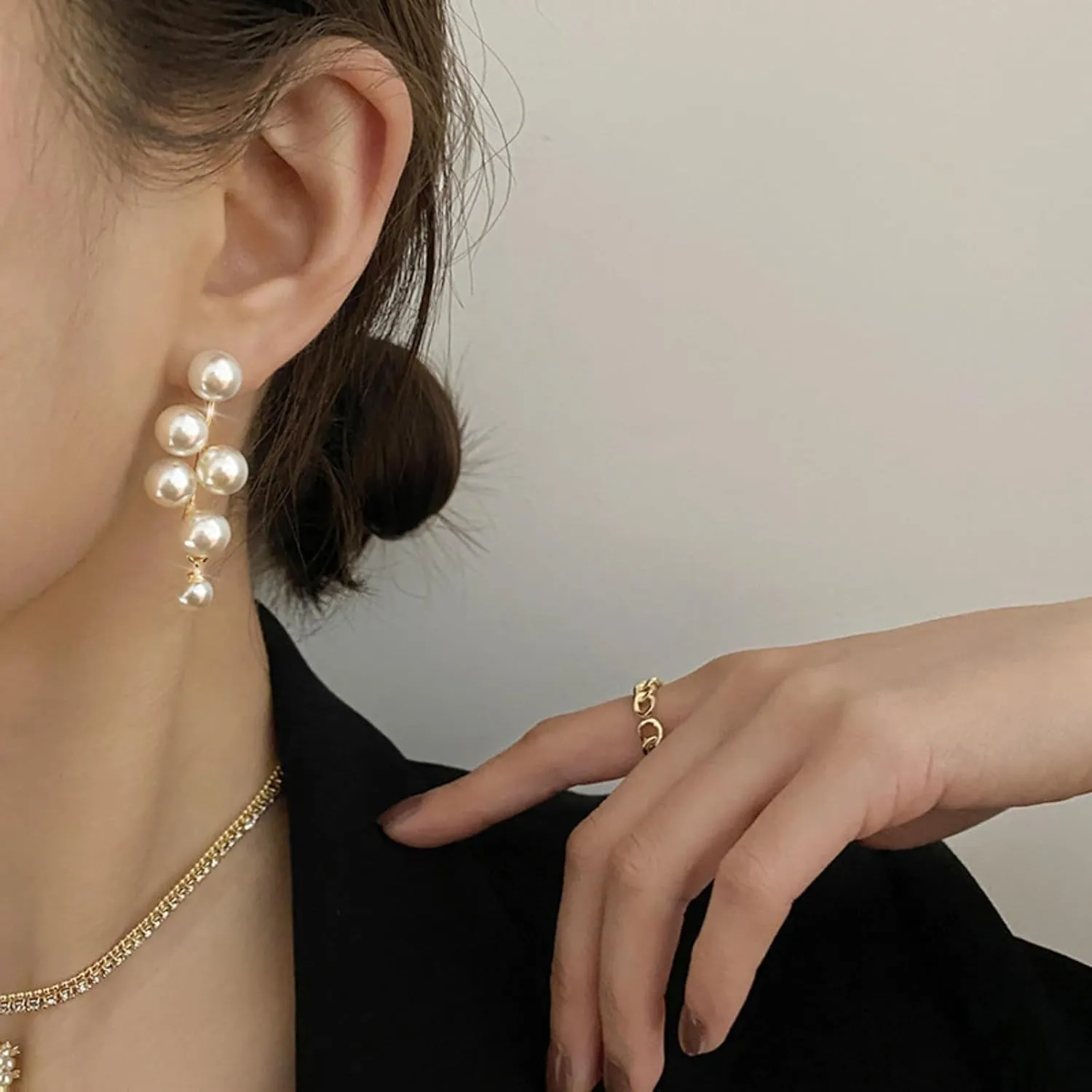 Boho Long Pearl Drop Dangle Earrings,Vintage Tiny White Pearl Chain Earrings Handmade Statement Bridal Jewelry for Women