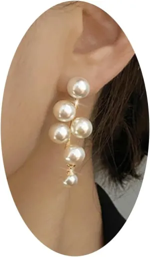 Boho Long Pearl Drop Dangle Earrings,Vintage Tiny White Pearl Chain Earrings Handmade Statement Bridal Jewelry for Women
