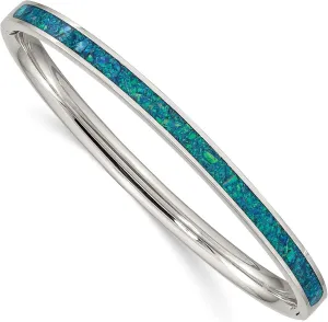 Bonyak Jewelry Chisel Stainless Steel Polished Imitation Opal 4.75mm Hinged Bangle in Stainles