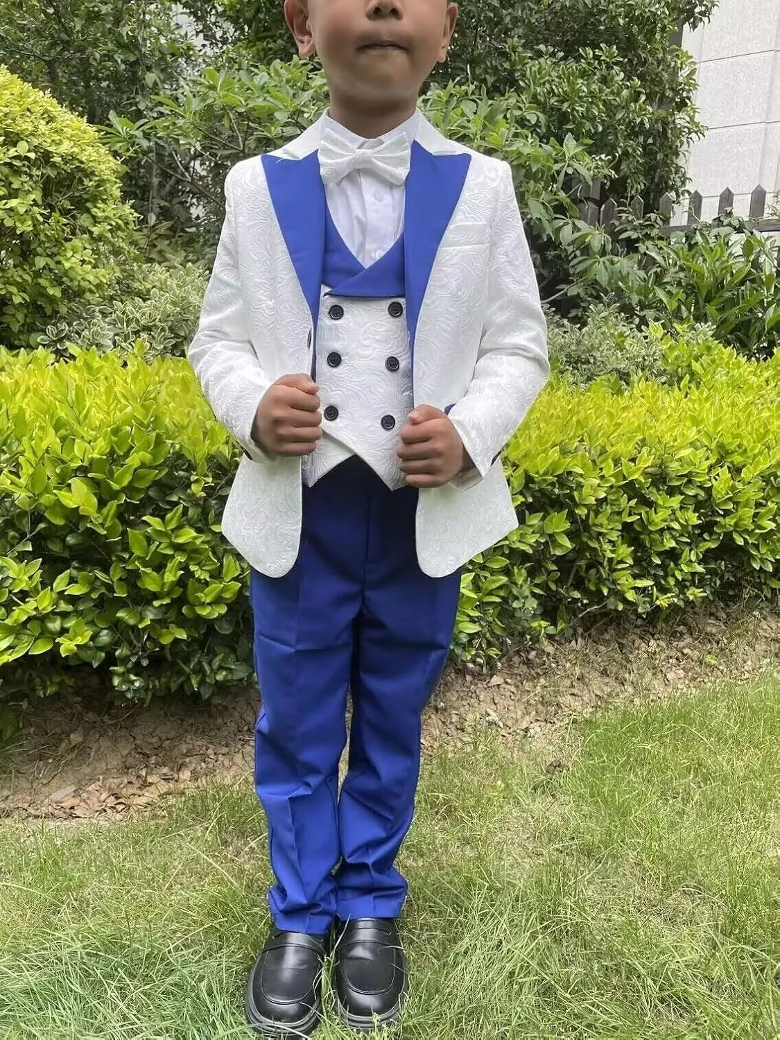 Boys Suit Jacquard Slim Fit Tuxedo Suit 3 Piece Kids Suit for Boys Formal Wedding Suit Blazer Vest Pants Set