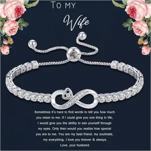 Btysun Infinity Bracelets for Women Anniversary Christmas Gifts for Girlfriend Mom Daughter Adjustable Heart Rose Heartbeat Love Cross Mom Tennis Bracelet Jewelry for Teen Girls