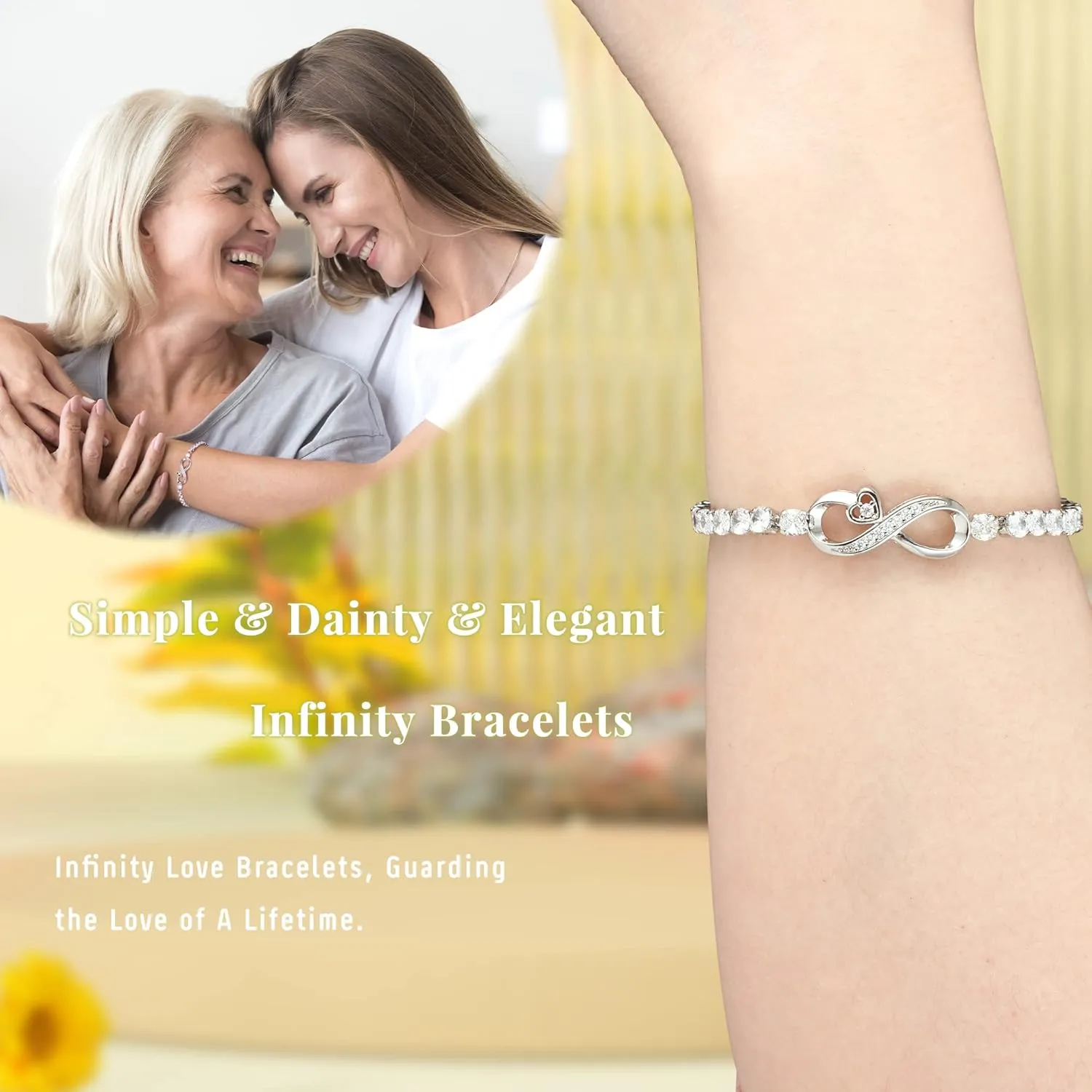Btysun Infinity Bracelets for Women Anniversary Christmas Gifts for Girlfriend Mom Daughter Adjustable Heart Rose Heartbeat Love Cross Mom Tennis Bracelet Jewelry for Teen Girls