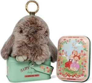 Bunny Keychain with Tin  5.8" Handmade Plush Bag Charm, 16 Colors  Cute Graduation Gift & Summer Travel Accessory