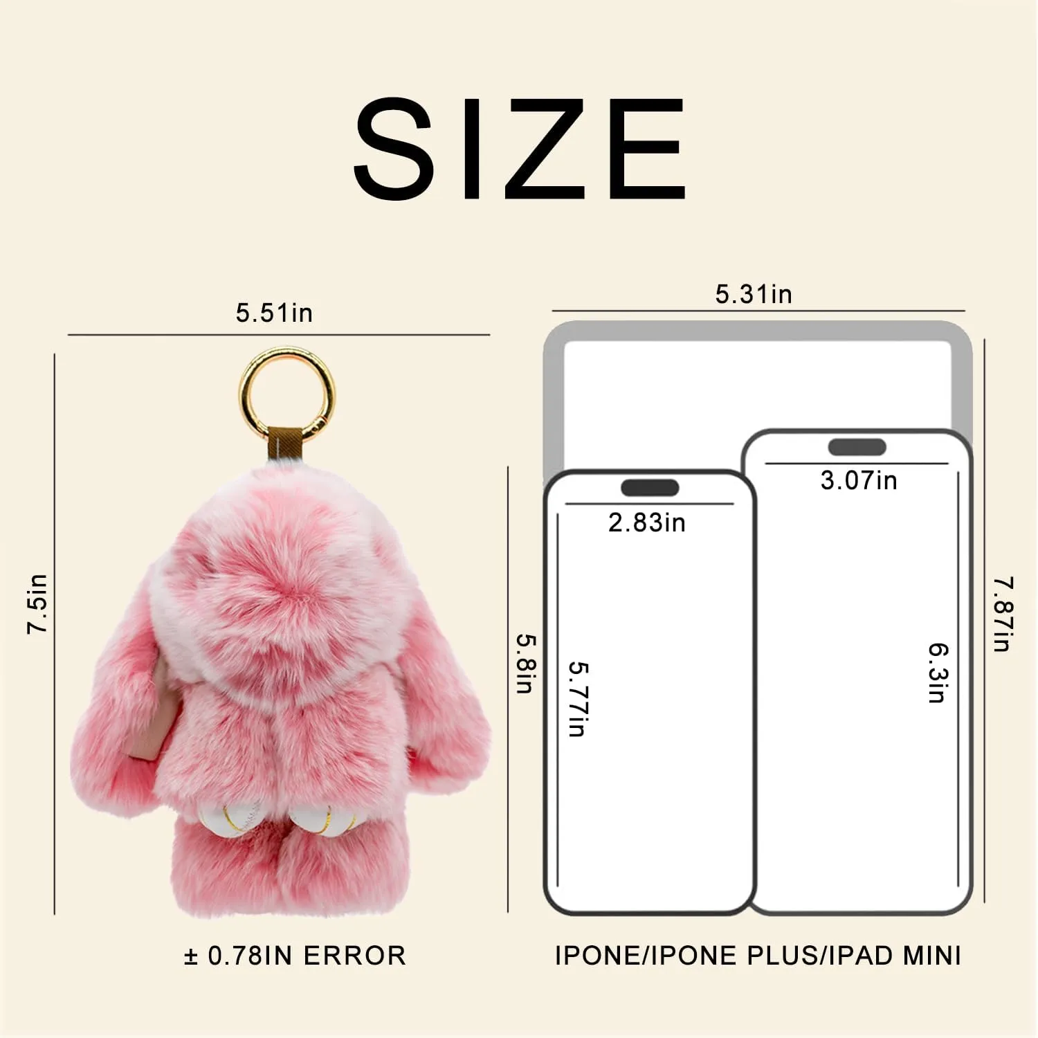 Bunny Keychain with Tin  5.8" Handmade Plush Bag Charm, 16 Colors  Cute Graduation Gift & Summer Travel Accessory