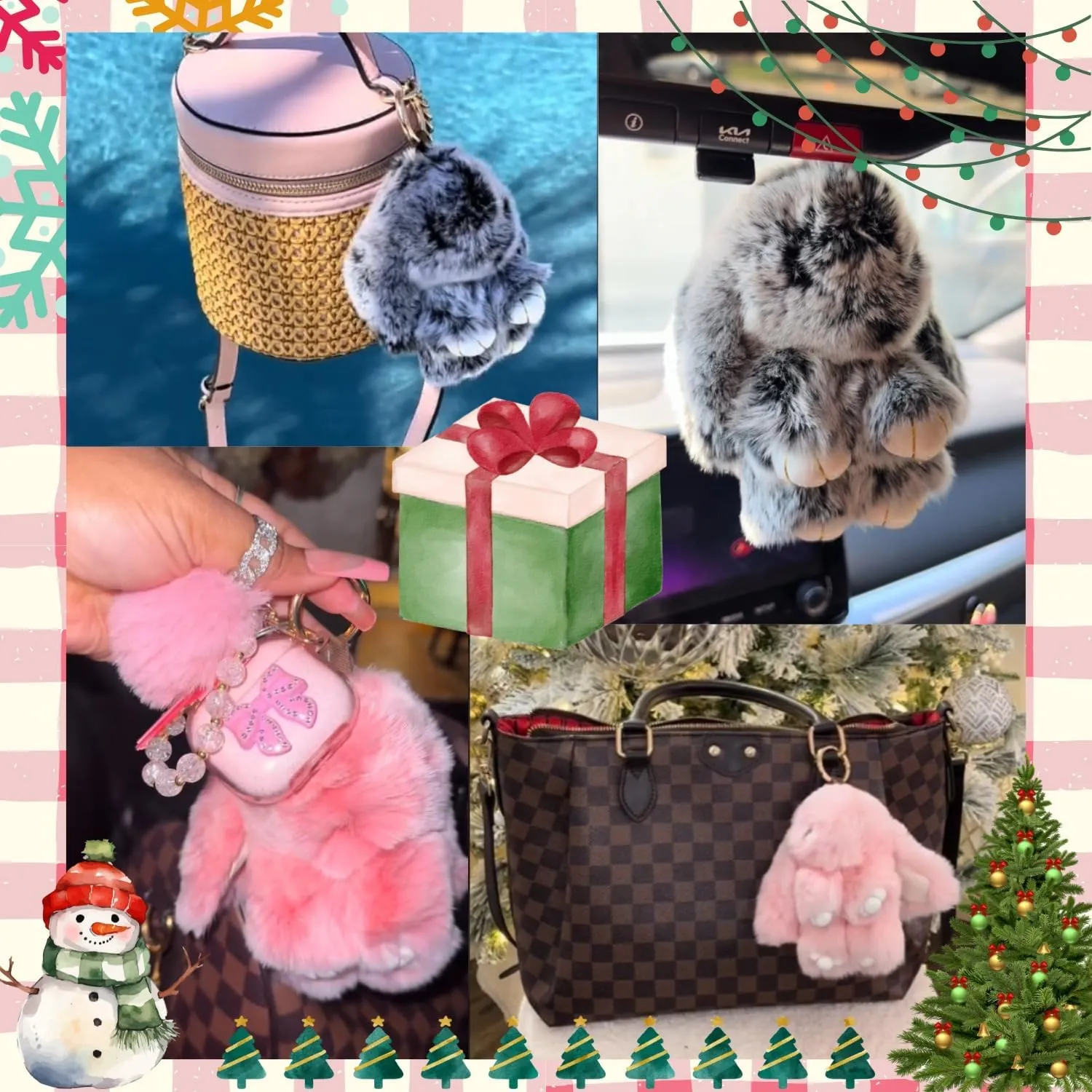 Bunny Keychain with Tin  5.8" Handmade Plush Bag Charm, 16 Colors  Cute Graduation Gift & Summer Travel Accessory