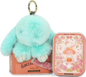 Bunny Keychain with Tin  5.8" Handmade Plush Bag Charm, 16 Colors  Cute Graduation Gift & Summer Travel Accessory