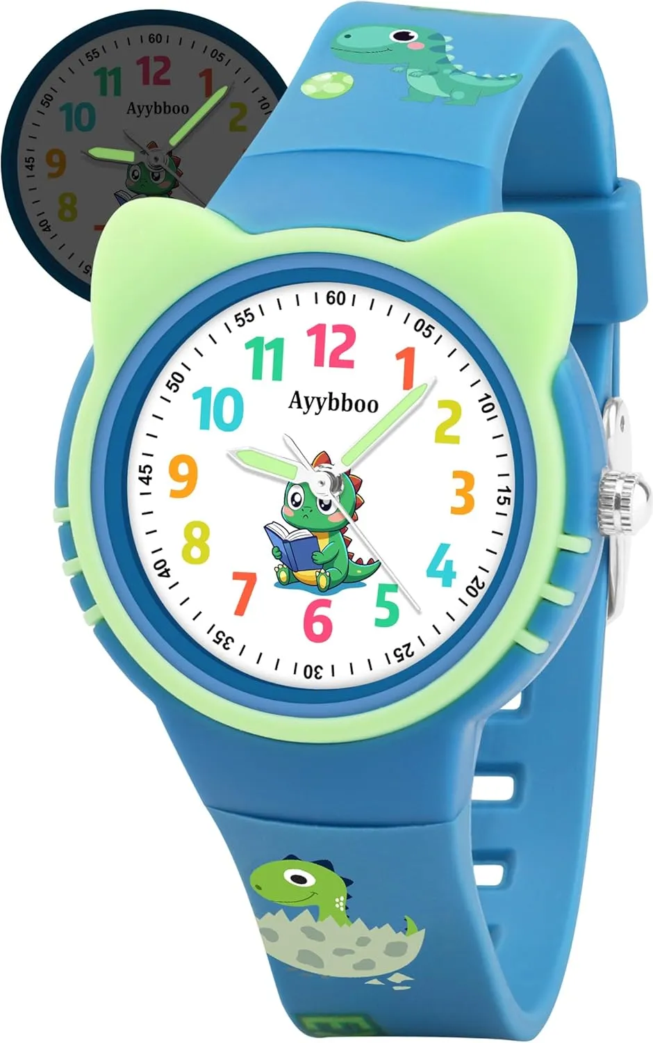Cat Analog Watch for Girls Boys Toddler, Learning Time and Easy to Read, 30M Waterproof Children Quartz Wristwatches, Cute Telling Time Hand Watch with Cartoon Soft Strap Age 5-12 Blue