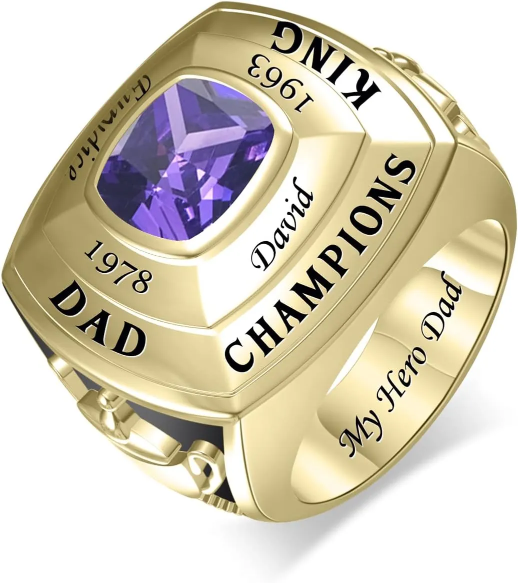 Champion Rings for Men Custom Name/Year/Lucky Number Personalized Birthstone Rings for Boys Sport Lovers Jewelry Birthday Fathers Gifts for Dad Son