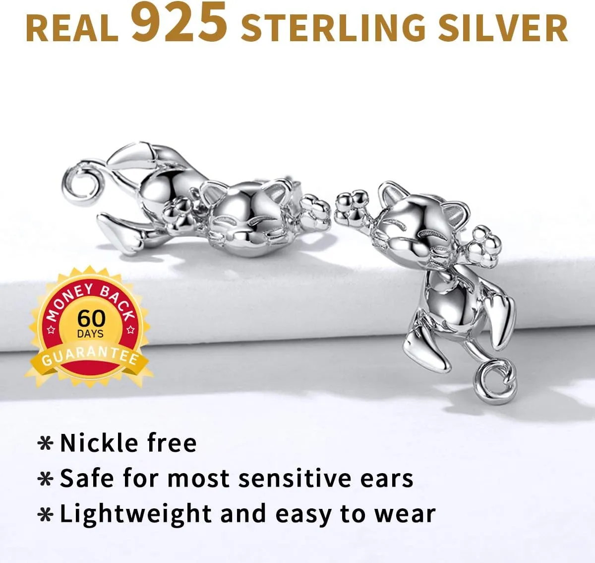 ChicSilver Hypoallergenic 925 Sterling Silver Cute Animal Earrings for Women Lovely Cat/Hedgehog/Turtle Stud Earrings for Sensitive Ears(with Gift Box)