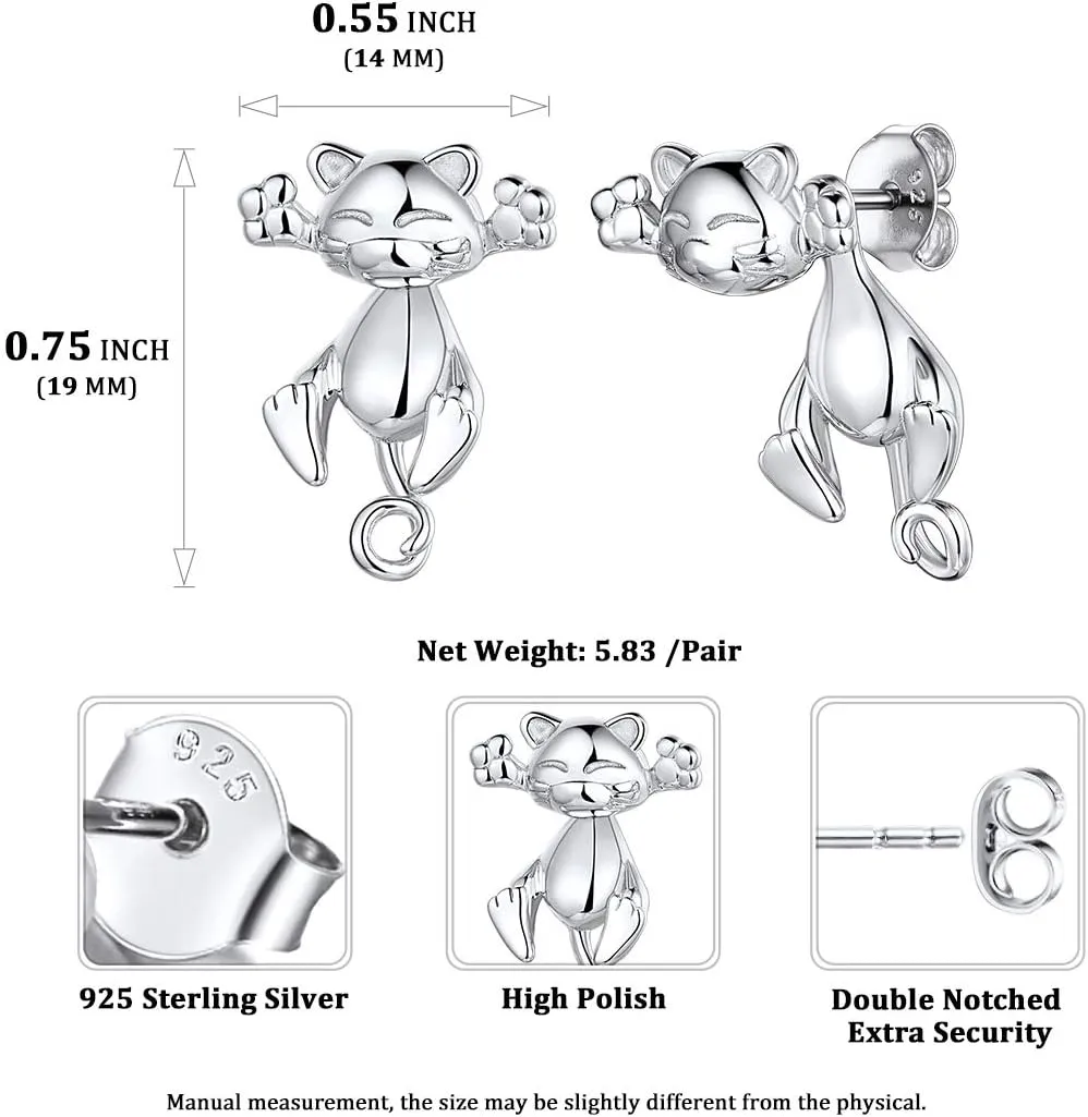 ChicSilver Hypoallergenic 925 Sterling Silver Cute Animal Earrings for Women Lovely Cat/Hedgehog/Turtle Stud Earrings for Sensitive Ears(with Gift Box)
