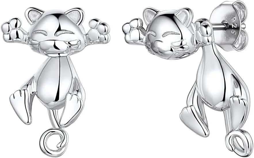 ChicSilver Hypoallergenic 925 Sterling Silver Cute Animal Earrings for Women Lovely Cat/Hedgehog/Turtle Stud Earrings for Sensitive Ears(with Gift Box)
