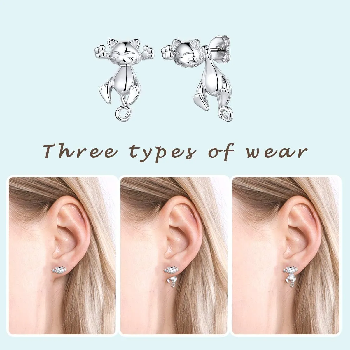 ChicSilver Hypoallergenic 925 Sterling Silver Cute Animal Earrings for Women Lovely Cat/Hedgehog/Turtle Stud Earrings for Sensitive Ears(with Gift Box)
