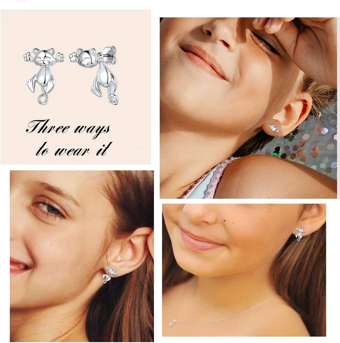 ChicSilver Hypoallergenic 925 Sterling Silver Cute Animal Earrings for Women Lovely Cat/Hedgehog/Turtle Stud Earrings for Sensitive Ears(with Gift Box)