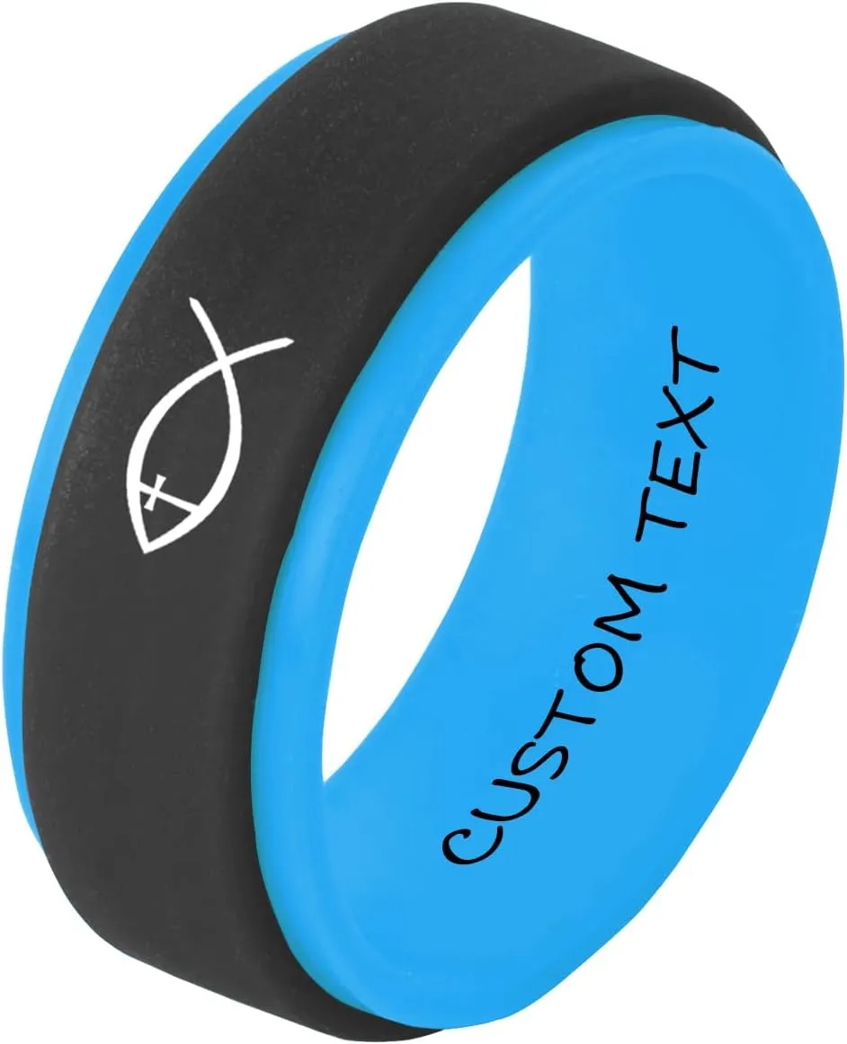 Christian Cross Heart Jesus Fish Star of David Peace Love Jesus Rings 8mm 2 Tone Silicone Rubber Step Edges Comfort Fit Inspirational Promise Rings Wedding Band