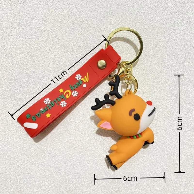 Christmas Keychain Gift, Cute Cartoon Xmas Key Chain Santa Silicone Wristlet Keyring for Girls Women Schoolbag