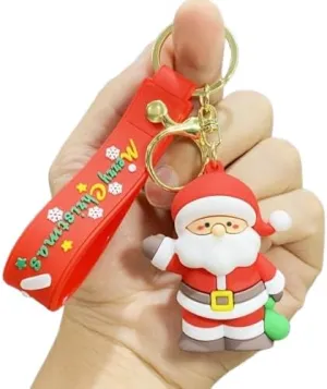 Christmas Keychain Gift, Cute Cartoon Xmas Key Chain Santa Silicone Wristlet Keyring for Girls Women Schoolbag