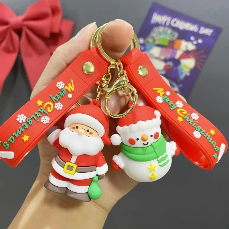 Christmas Keychain Gift, Cute Cartoon Xmas Key Chain Santa Silicone Wristlet Keyring for Girls Women Schoolbag