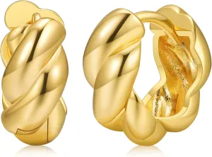 Chunky Gold Hoop Earrings for Women, Twist 14k Gold Huggie Hoop Earrings, Fashion Jewelry, Lightweight Hypoallergenic for Sensitive Ears