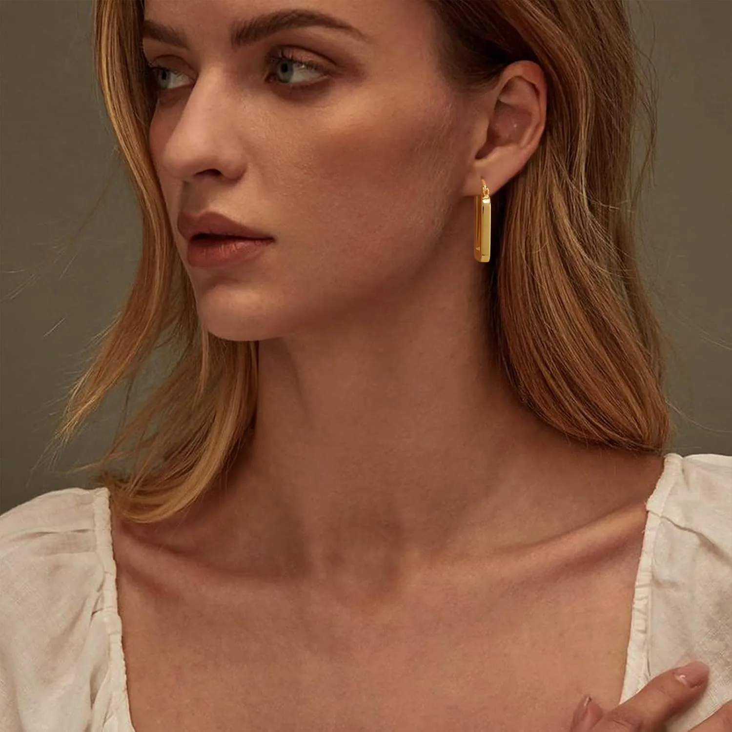 Chunky Hoop Earrings for Women 14K Gold Plated Huggie Hoops, Gold Polished Earrings Delicate Simple Hypoallergenic Jewelry Gift
