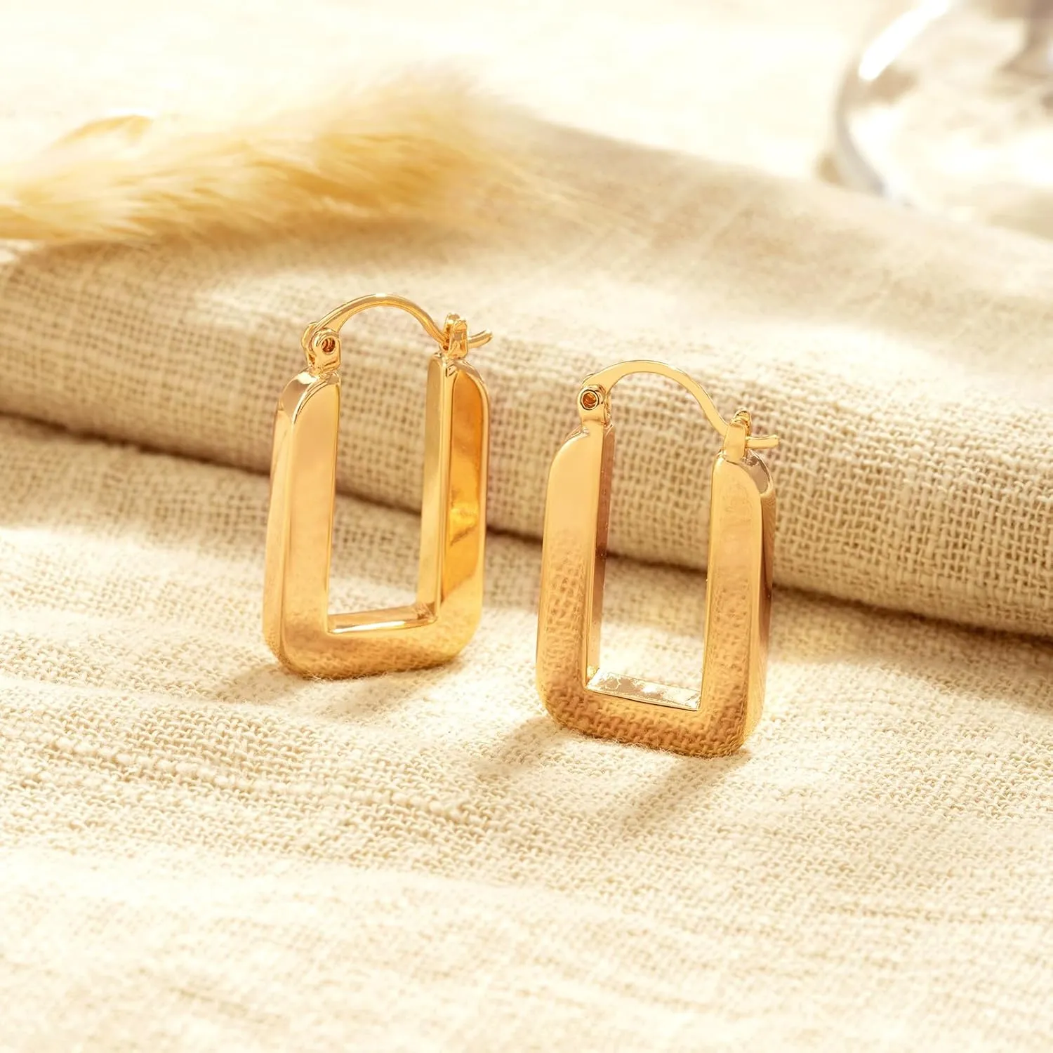 Chunky Hoop Earrings for Women 14K Gold Plated Huggie Hoops, Gold Polished Earrings Delicate Simple Hypoallergenic Jewelry Gift