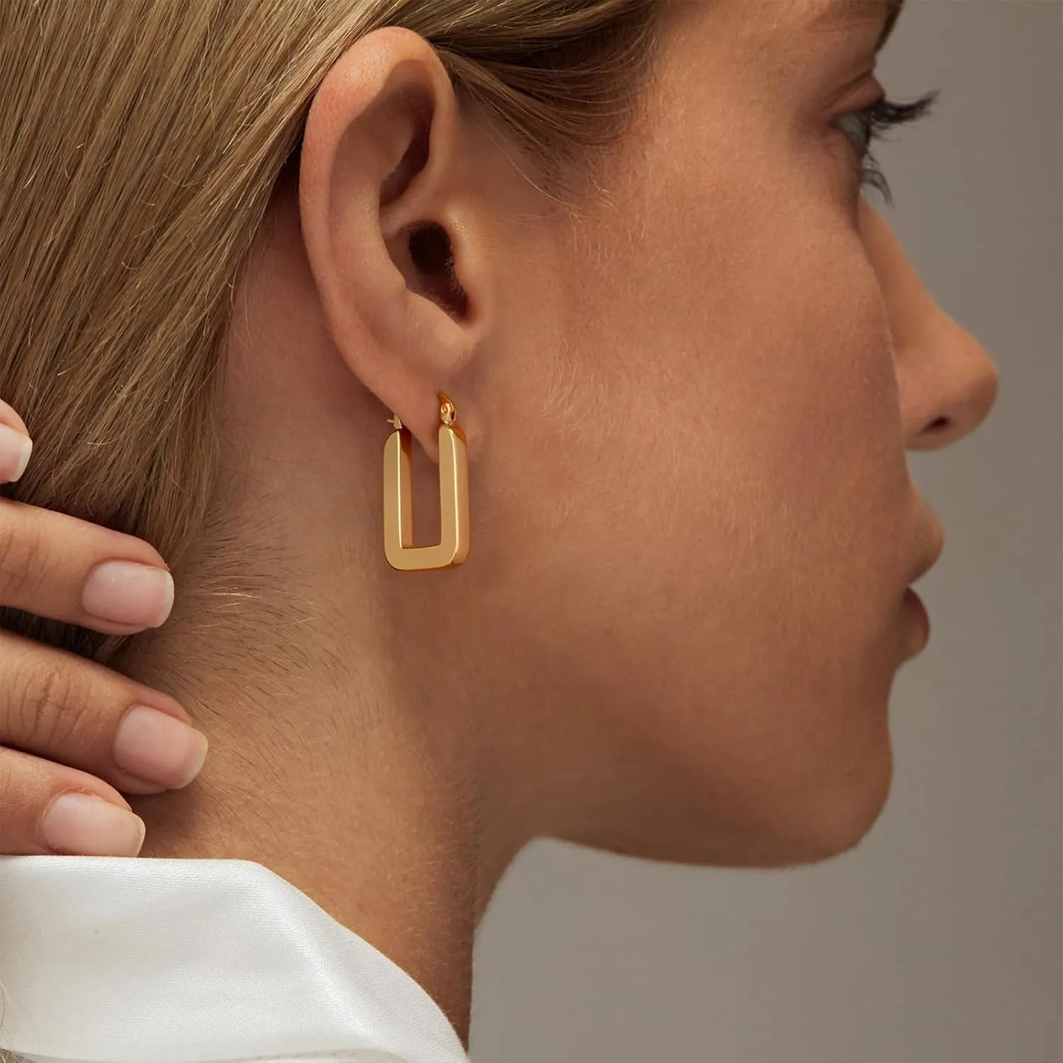 Chunky Hoop Earrings for Women 14K Gold Plated Huggie Hoops, Gold Polished Earrings Delicate Simple Hypoallergenic Jewelry Gift