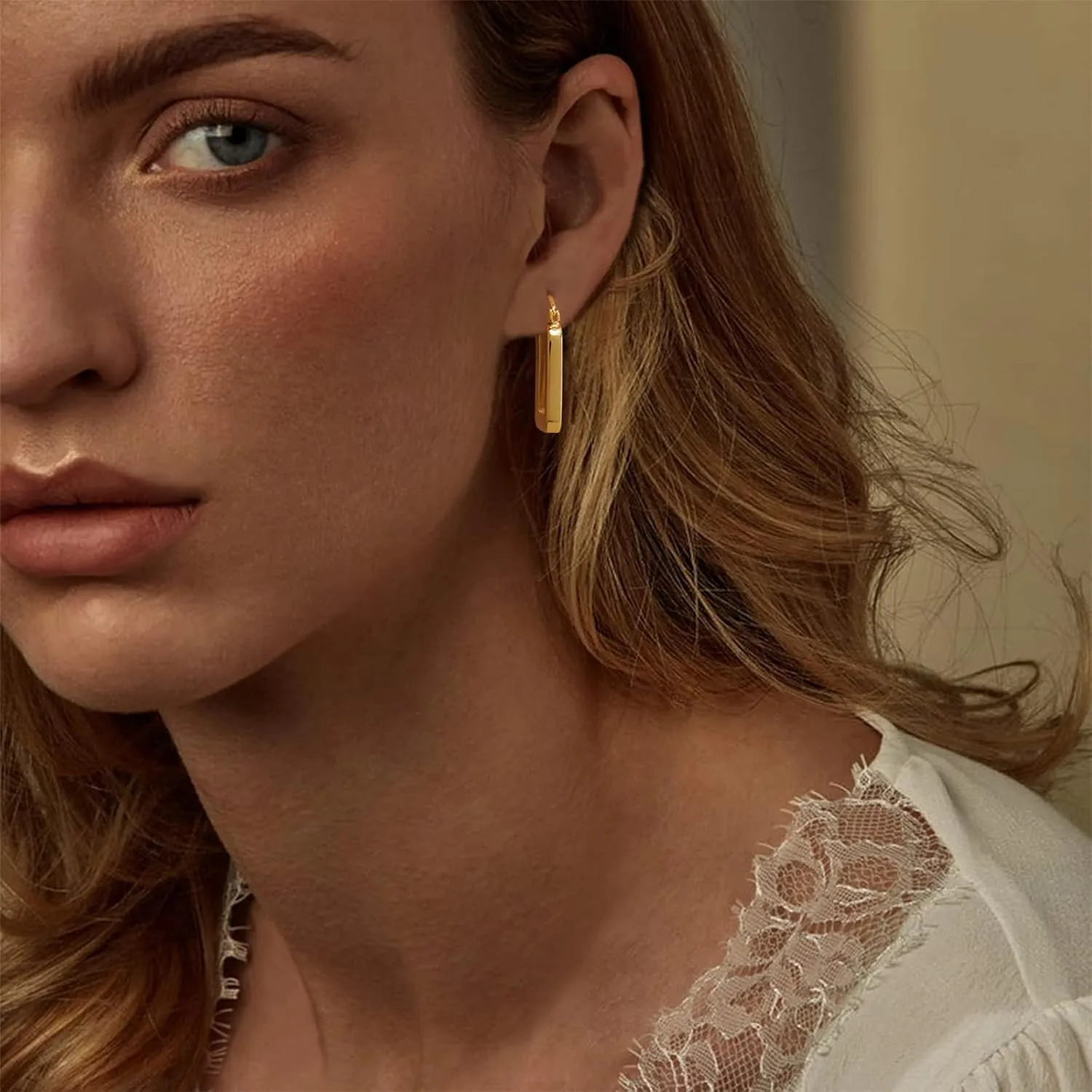 Chunky Hoop Earrings for Women 14K Gold Plated Huggie Hoops, Gold Polished Earrings Delicate Simple Hypoallergenic Jewelry Gift
