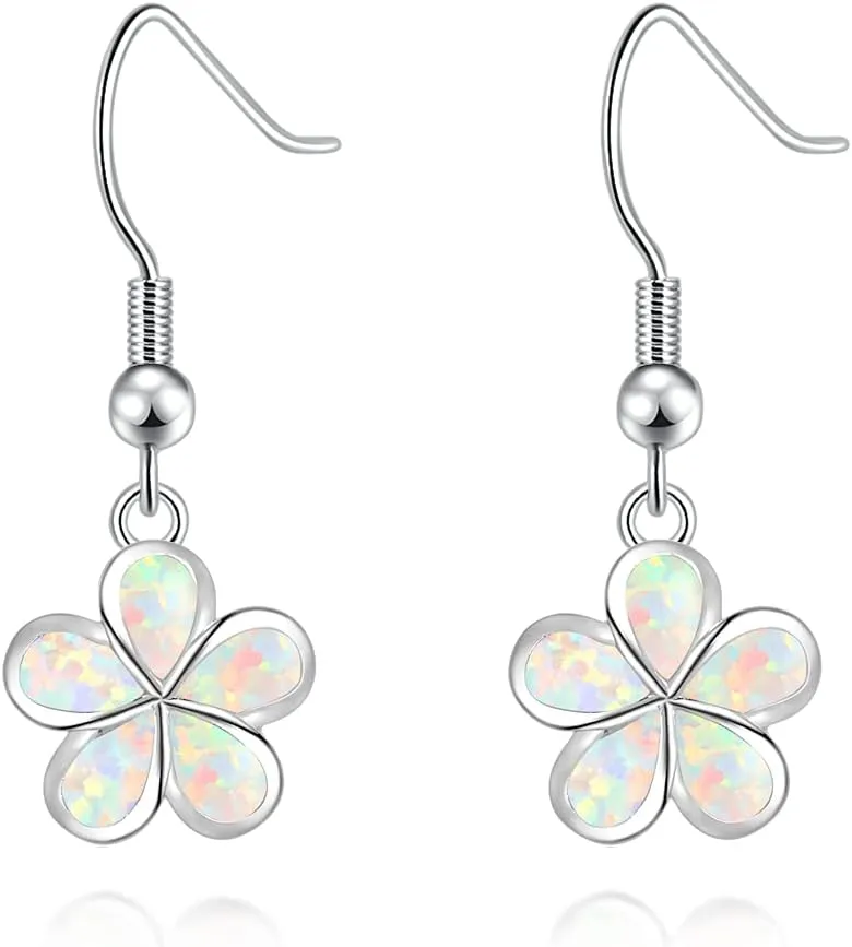 CiNily Gold Plated Flower Shaped Opal Hypoallergenic Stud Earrings Flower Dangle Drop Earrings Jewelry Gift for Women Girls Gemstone Earrings