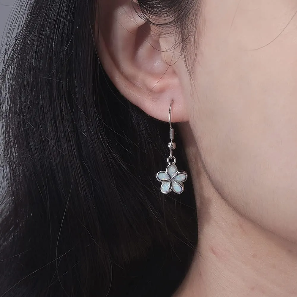 CiNily Gold Plated Flower Shaped Opal Hypoallergenic Stud Earrings Flower Dangle Drop Earrings Jewelry Gift for Women Girls Gemstone Earrings