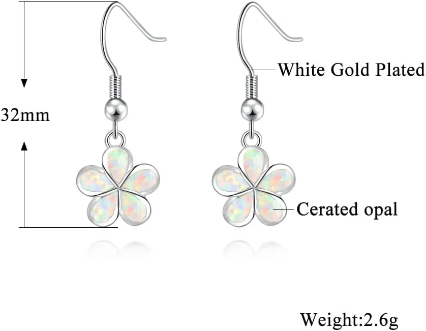 CiNily Gold Plated Flower Shaped Opal Hypoallergenic Stud Earrings Flower Dangle Drop Earrings Jewelry Gift for Women Girls Gemstone Earrings