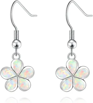 CiNily Gold Plated Flower Shaped Opal Hypoallergenic Stud Earrings Flower Dangle Drop Earrings Jewelry Gift for Women Girls Gemstone Earrings